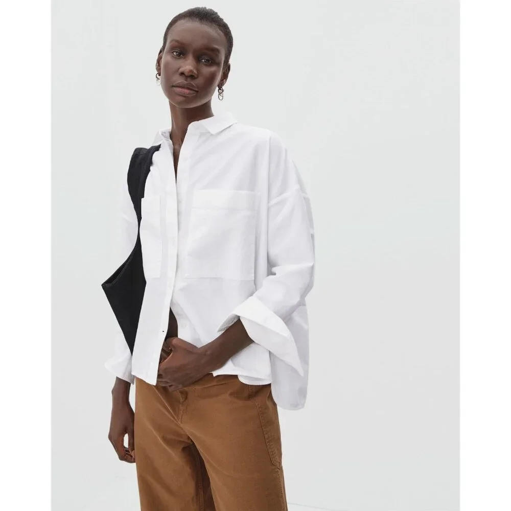 Everlane Shirt Organic Cotton Boxy Oxford Button Up Long Sleeve NWT